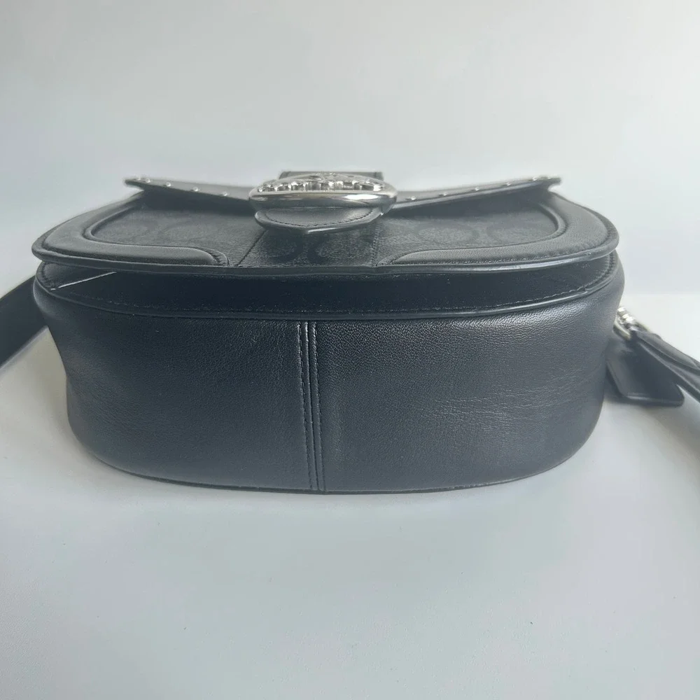 Coach Georgie Saddle Bag Black Colorblock Canvas Leather Rivets C3593